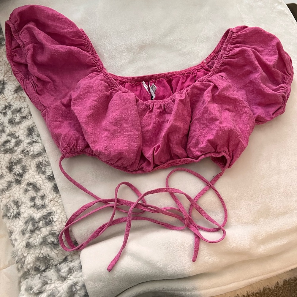 Pink Puff Sleeve Crop Top
